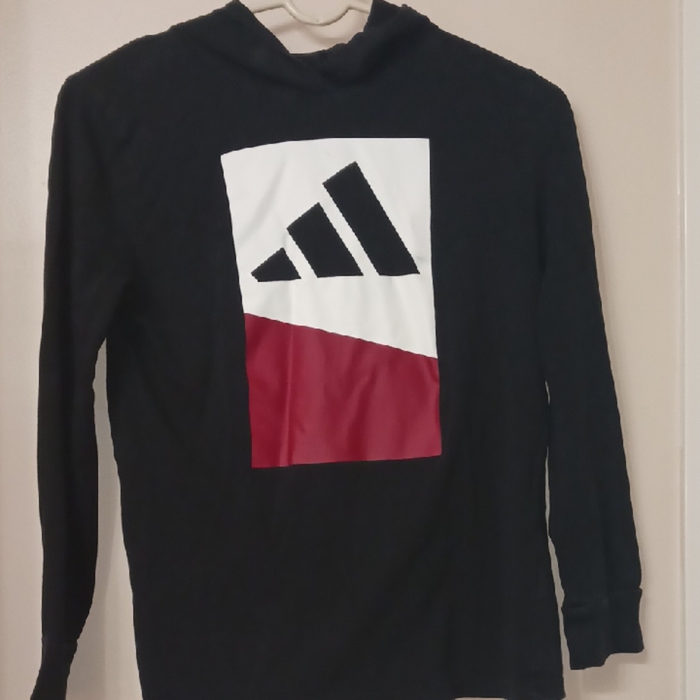 Adidas Black Hoodie with Tri-Color Logo